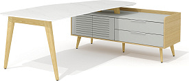 Стол руководителя Remo Rem-200.1R+Rem-33R Белый мрамор / Серый софт